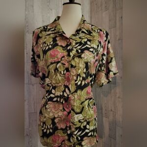 Christopher & Banks button down short sleeve floral print size xl